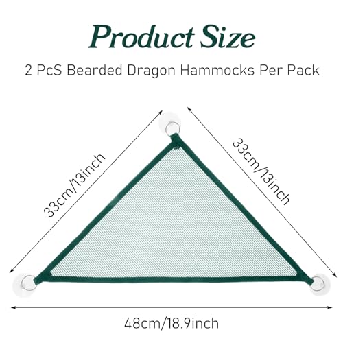 2Pcs Reptile Hammock - Breathable Mesh Bearded Dragon Hammock | Lizard Tank Accessories Triangle Geckos Hammocks for Bearded Dragons Snakes Axolotls(Green)