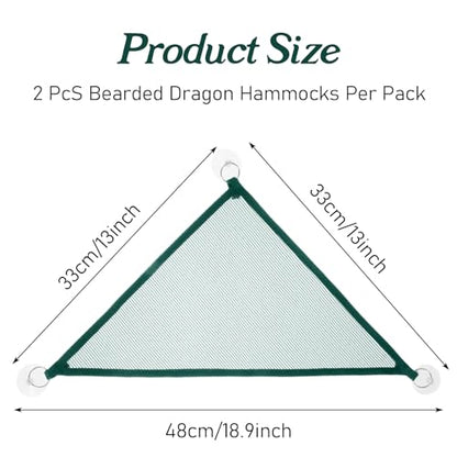 2Pcs Reptile Hammock - Breathable Mesh Bearded Dragon Hammock | Lizard Tank Accessories Triangle Geckos Hammocks for Bearded Dragons Snakes Axolotls(Green)
