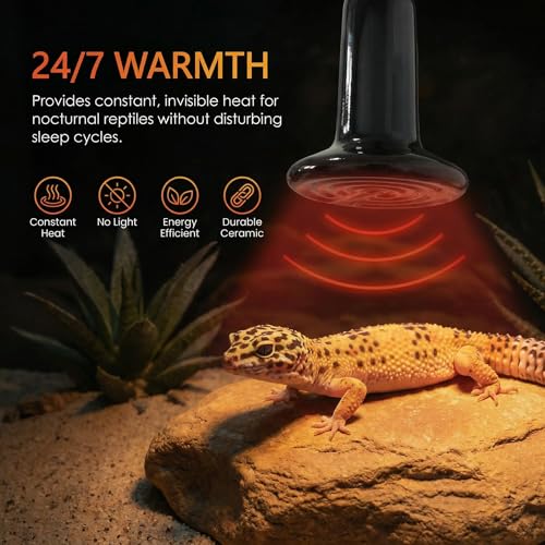 2 Pcs 100W Reptile Heat Lamp Ceramic Emitter, No Light Emitted 24Hr Heat Bulb for Reptiles & Amphibians, Safe Durable Ceramic Heating Lamp for Chicken Coop Dog Cat Pet Brooder, 110V Black - color: Black 110v 100w