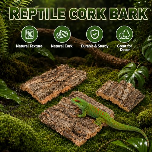 SHINEOFI 4 Pack Natural Cork Bark Reptile Hides for Terrariums | Random-shaped bark pieces for hides, basking platforms and enclosure landscaping for geckos, lizards, snakes and tortoises