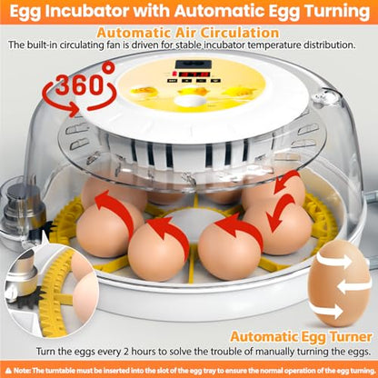 Egg Incubators for Hatching Eggs with Automatic Egg Turner, 8 Incubator for Chicken Eggs with Egg Candler for Chicken, Duck, Quail, Smart Egg Hatcher for Beginners & Kids - size: S- 8 Chicken Eggs