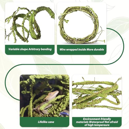 PINVNBY 10 PCS Reptile Plants Vine, Terrarium Hanging Flexible Climbing Artificial Leaves Reptile Hide, Bearded Dragon Tank Accessories, Terrarium Decor for Leopard Gecko Lizard Snake Geckos - size: 10PCS