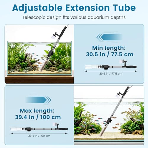 AQQA Aquarium Gravel Cleaner, 6-in-1 Electric Fish Tanks Gravel Vacuum | Anti-Clog Gravel Barrier, Sand Washer, Water Changer, Filter Bag, Adjustable Flow, 320GPH for 15+ Gallon Tanks