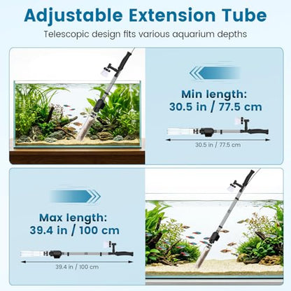 AQQA Aquarium Gravel Cleaner, 6-in-1 Electric Fish Tanks Gravel Vacuum | Anti-Clog Gravel Barrier, Sand Washer, Water Changer, Filter Bag, Adjustable Flow, 320GPH for 15+ Gallon Tanks