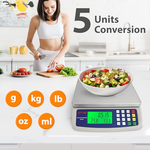 Large Digital Kitchen Scale 40kg/88lb Stainless Steel Price Computing Scale Counting Scale Deli Scale with LCD Display for Baking Bread Cooking Meat Prep Parts and Coins Adapter Included - color: Gray 40kg
