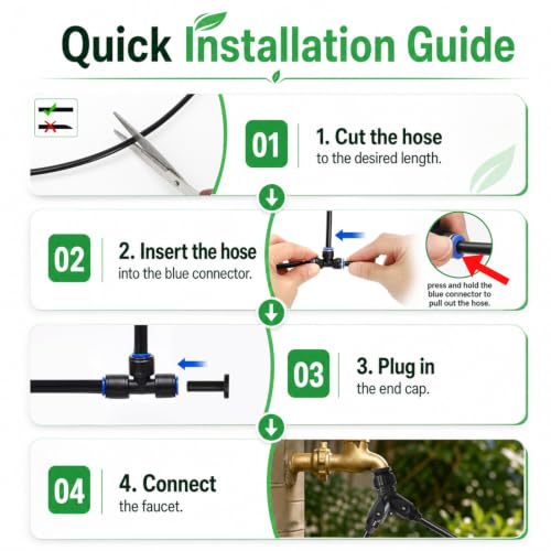 120Ft 1/4" Drip Irrigation System, 360° Adjustable Brass Nozzles, Save 80% Watering Garden Kit, DIY Tool-Free Quick Connect Sprinklers for Outdoor Plants, Landscape, Raised & Flower Beds, Greenhouse - size: 120 feet