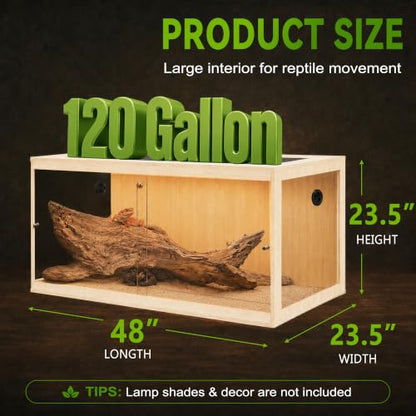 120 Gallon Reptile Tank with Leg Stand, Bearded Dragon Tank, 4x2x2 Reptile Enclosure with Clear Tempered Glass Side Panels, Front Sliding Doors and Ventilated Mesh Roof, Oak - color: Oak