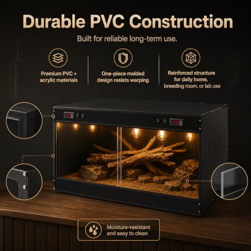 Reptile Tank Terrarium 39.4 x 19.7 x 19.7 in, Dual Digital Temperature Control PVC Reptile Enclosure with Semi-Clear Front Window & E27 Lamp Holders for Geckos, Snakes, Turtles, Bearded Dragons, Black