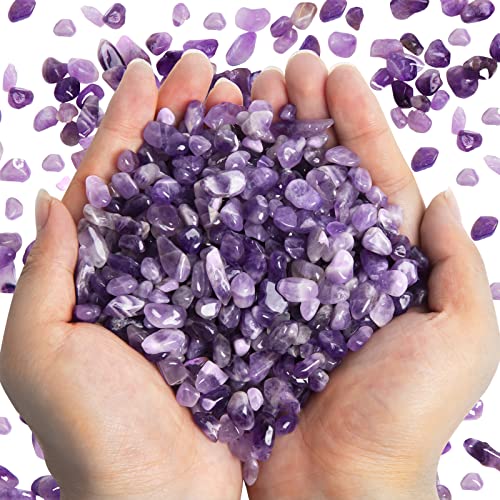 QICQDRAM Polished Gem Stones Rocks Amethyst Crystals Bulk Natural 1LB | Small Tumbled Stones Crystal Chips Bulk for Healing Crystals Fish Tank Gravel Vase Filler (405g/14.28oz) - color: Amethyst