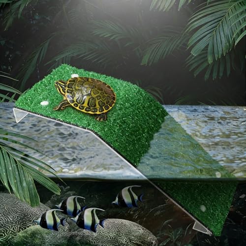 alfyng Small Lawn Turtle Resting Basking Platform, Simulation Grass Tortoise Ramp Reptile Ladder Resting Terrace Aquarium Turtle Dock for Reptile Frog Terrapin - color: S