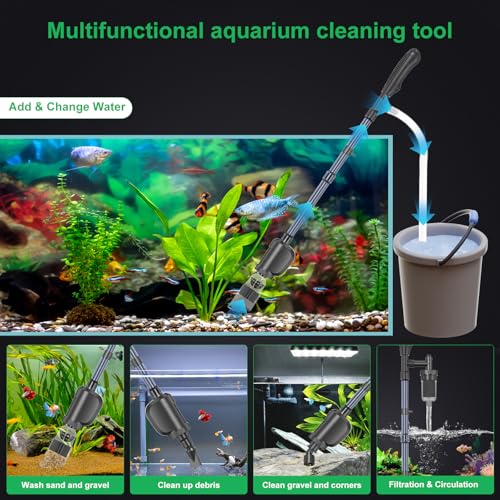 Electric Aquarium Vacuum Gravel Cleaner, 36W Electric Fish Tank Cleaning Tools with Strong Suction for Automatic Water Change Algae Filter Water Circulation Wash Sand 580GPH (Black)