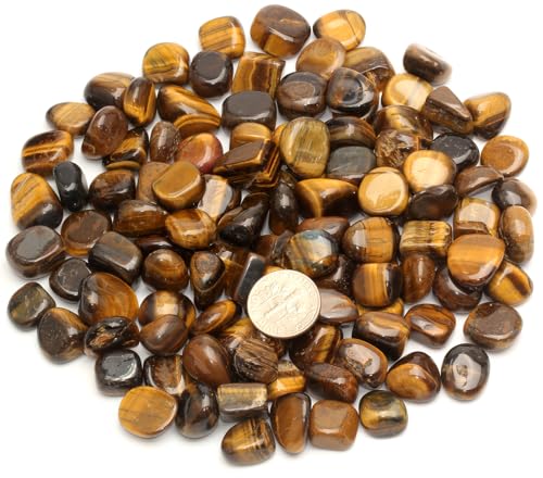 ZenQ 1 lb Crystal Chips, Tumbled Stone Chips for Crafts | Polished, Undrilled Gemstones for Resin Art, Vase Filler, Plant Decor, Candle Making, and DIY Projects - color: Tigers Eye 0.47"- 0.66"