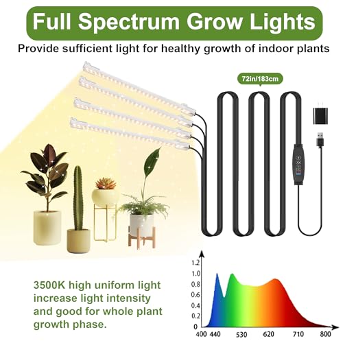 8.6'' LED Grow Light Strips, Full Spectrum 3500K Grow Lights for Indoor Plants, 4 Head with 3/9/12H Timer, 10 Dimmable Levels, Suitable for Seedling, Succulent, Plant Shelf and Greenhouse, 2-Pack - color: 4 Head 2 Pack