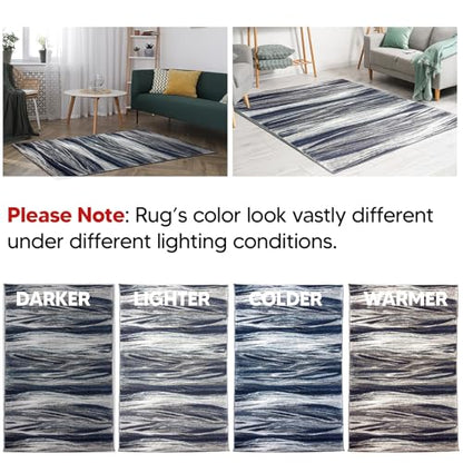 Keen Home Design Throw Rugs - 24"x36" Non-Shedding, Thick Pile Abstract Rugs for Kitchen, Living Room, Bedroom, Dining Room, Entryway - Size: 2' x 3', Skrik Navy - color: Skrik Navy, size: 2' x 3' (Rectangular)