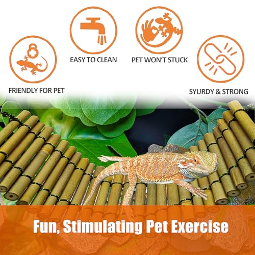 Bearded Dragon Tank Accessories, Reptile Climbing Hammock Bridge, Lizard Lounger Bamboo Ladder, Reptile Tank Accessories for Habitat, 18 x6 in