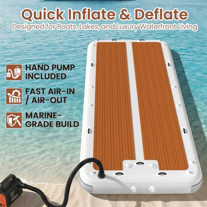 15'x6.5' Floating Inflatable Dock with 5mm EVA Anti-Slip Mat, Quick Inflation/Deflation, Supports Up to 15 People, Ideal for Lakes, Pools, and Oceans