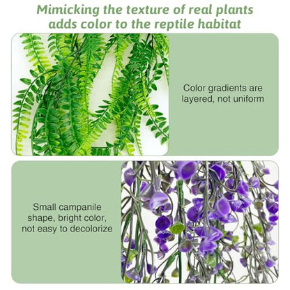 PINVNBY 2 Pack Reptile Plants Terrarium Hanging Fake Vines with Suction Cup Artificial Leaves for Bearded Dragons Lizards Geckos Snake Hermit Crab (Purple and Green) - color: 2 Pcs ( Green and Purple )