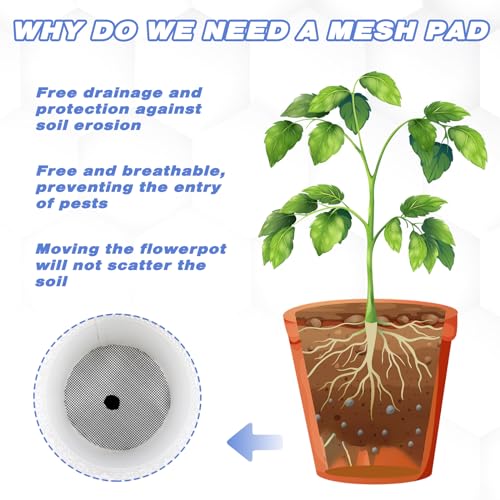 20 Pcs Flower Pot Hole Mesh Pad, 4 Inch Round Bonsai Pots Bottom Grid Mat Keep Soil from Flowing Away Plant Pot Drainage Mesh Hole Screens for Garden Outdoor Potted Plants