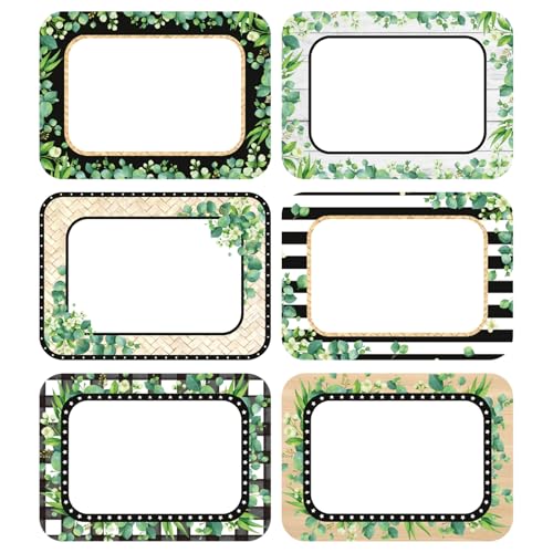 JarThenaAMCS 180 Pcs Farmhouse Name Tag Stickers Rustic Eucalyptus Leaves Nameplates Greenery Self-Adhesive Label Decals for Back to School Students Teacher Desk Classroom, 6 Designs - style: Farmhouse Greenery