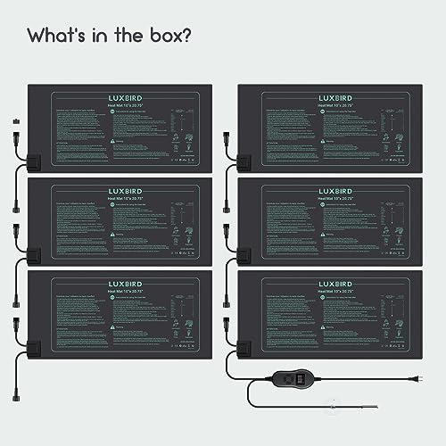 LUXBIRD 6 Pack 30W Seedling Heating Mats 10" x 20.75" with Thermostat Controller, Idea for Seed Starting, Germination, Greenhouse (LB-HT06) - size: 6 Pack-10x20.75
