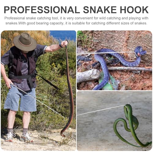 Homoyoyo Professional Stainless Steel Retractable Snake Hook with Extendable Handle for Reptile Handling and Snake Catching Tool in White