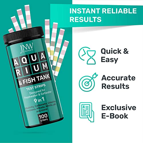 Aquarium Test Strips - 9-in-1 Aquarium Test Kit with eBook - Aquarium Water Test Kit with Quick and Accurate Fish Tank Test Strips - 100 Test Strips by JNW Direct