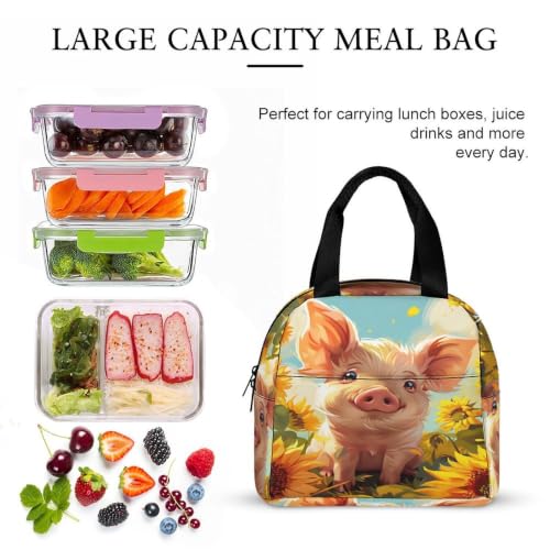 Sunflower Cute Pig Lunch Bag for Women Men | Insulated Lunch Box Leakproof Food Meal Containers Reusable Foldable 6L Capacity Lunch Tote Bags for Work Picnic Travel - color: style-18