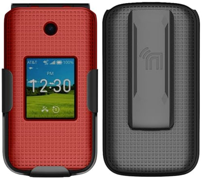 Holster Combo for Cricket Debut Flex Flip Phone Case with Belt Clip - Red | Also Fits AT&T Cingular Flex 2, For Model U1030AA or U1030AC via 2023 - color: Red