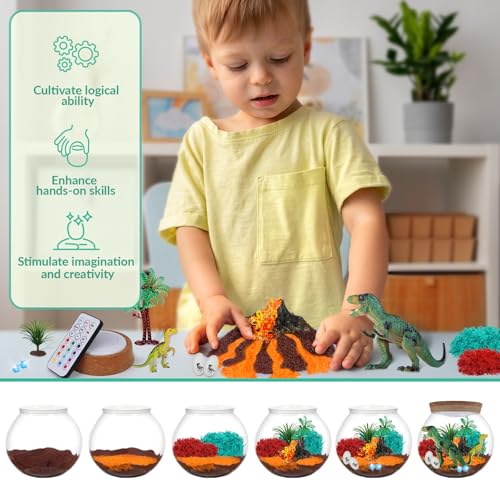 RONSTONE Dinosaur Terrarium Kit for Boys - Dinosaur Toys for Kids - DIY Your Own Light Up Terrarium Kit World - Christmas Birthday Dinosaur Gifts for Boys and Kids 5-7