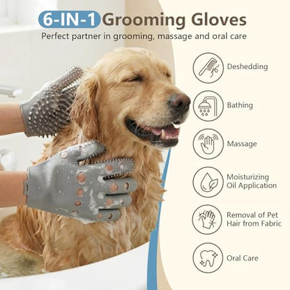 Pet Grooming Gloves for Cats & Dogs, Silicone Pet Hair Removal Glove for Bathing, Shedding & Massage, Gentle Cat & Dog Grooming Glove for Long & Short Hair Pets（Grey-Large） - size: Large（1pair）