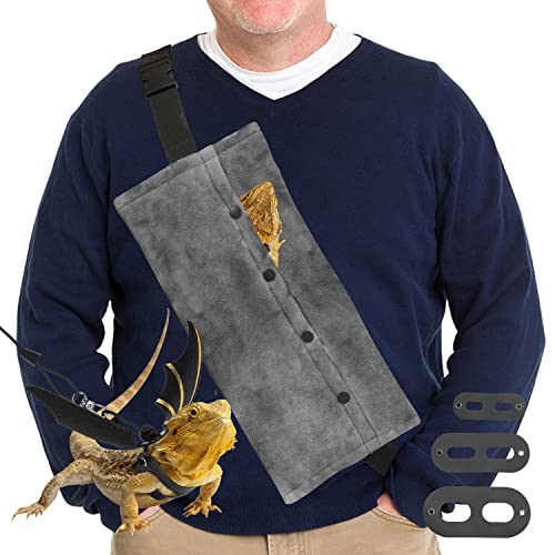 Bearded Dragon Leash and Harness Set, Beardie Carrier, Lizard Adjustable Harness with Leather Wings and Sling Bag, Reptile Small Pet Backpack Batwing Accessories (Grey) - color: Grey