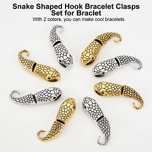 NBEADS 12 Sets Snake Shaped Hook Bracelet Clasps Set, 2 Colors Tibetan Alloy Crafts Snake Head and S Hook Ring Toggle Clasps End Connectors Jewelry Findings for Bracelet Jewelry Making