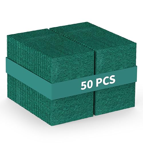 50-Pack Heavy Duty Green Scouring Pads 4x6 Inch | Reusable Non-Scratch Scrub Pads for Kitchen, Dishes, Pots, Pans, Grills & Household Cleaning | Multipurpose Scrubbers for Tough Stains - size: 4 X 6 50 Pack