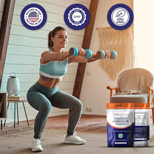 Vitamatic Calcium Carbonate Powder – 500 g (17.6 oz) – Unflavored Dietary Supplement Powder Non-GMO