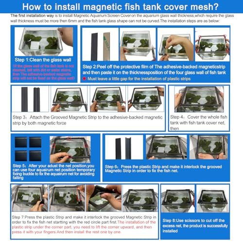 Magnetic Aquarium lid Fish Tank Hood top Cover Anti-Jumping net Cover mesh to Protect Fishs Jumping Out of Fishes Tank Hoods