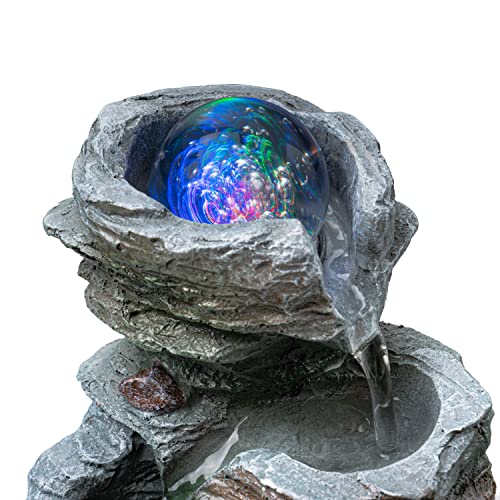 Father'sDen Tabletop Water Fountain-Indoor Waterfall-Desk Fountain-Audible Relaxing Waterfall Sounds from mini Water Feature with Inspiring LED Colors from Spinning Glass Ball