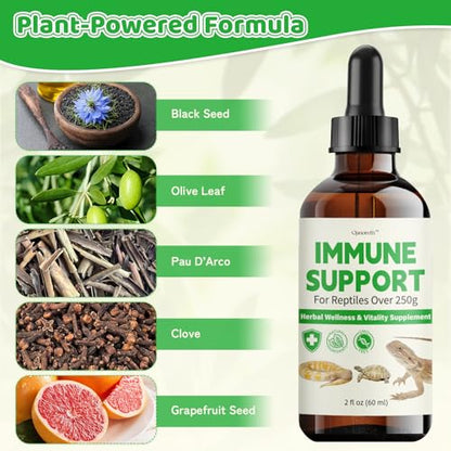Herbal Supplement for Reptiles – Immune, Respiratory, Appetite & Digestion Support – For Bearded Dragon, Ball Python, Iguana & Tortoise – Alcohol-Free Liquid Drops with Black Seed Oil – 2 fl oz