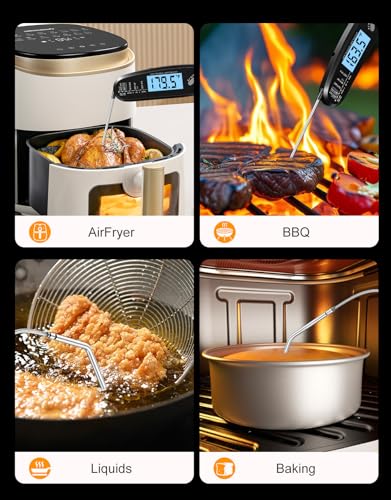 Instant Read Meat Thermometer Digital with Dual Probe | Large Backlit, Calibration, Food Thermometer for Cooking, Grilling, Smoker, BBQ, Candy, Oil Fry, Kitchen, Gift for Men, Black - color: Black