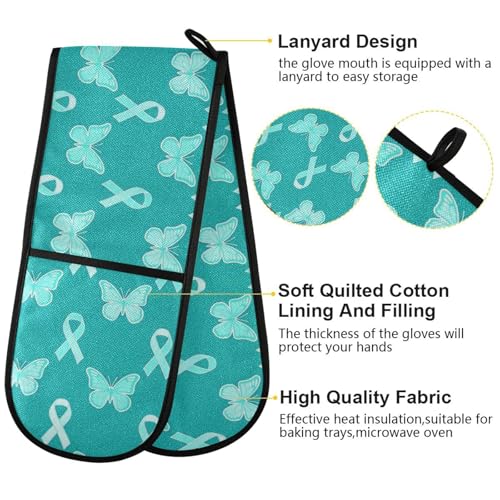 Dual-functionality Mitts and Pot Holders Sets High Heat Resistant Pot Holder Gloves Kitchen Aid BBQ (Green Fresh Butterfly) - color: Green Fresh Butterfly