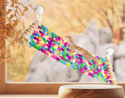 FlidRunest Winter Warm Bearded Dragon Hammock with Suction Cups, Large Soft Lizard Hammock Sleeping Bed, Hanging Reptile House Tent Tank Beds