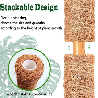 4 Pack 18 Inch Moss Pole, Stackable Moss Poles for Climbing Plants Monstera, Tall Plant Sticks Accessories, Large Coir Plant Support Stakes for Potted Plants Indoor, Pothos, Philodendron - size: 4 pack 18in