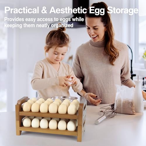 2-Tier Wooden Egg Holder for 36 Eggs | Wooden Egg Holder Countertop with Carry Handle for Chicken, Duck, and Quail Eggs (Stackable) - color: Stackable