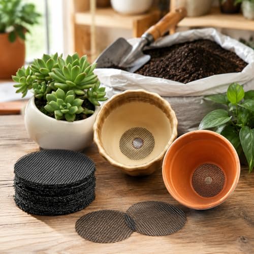 50 Plant Pots - Hole Mesh Pad Terrarium Potting Eye Mesh Mats Pot Substrate Barrier 1 Inch Net Bonsai Gardening Grid Ceramic Drainage Hole Screen Prevent Soil Leaking