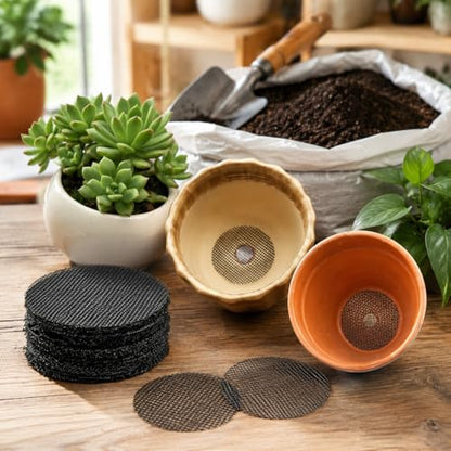 50 Plant Pots - Hole Mesh Pad Terrarium Potting Eye Mesh Mats Pot Substrate Barrier 1 Inch Net Bonsai Gardening Grid Ceramic Drainage Hole Screen Prevent Soil Leaking