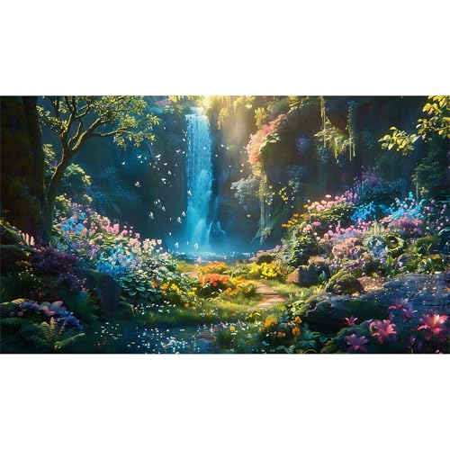 Waterfall Aquarium Background Vibrant Oasis Sunlight Cascades Greenery Fish Tank Background Majestic Waterfall Tranquil Pool Reptile Tank Backgrounds Blossom Butterfly Terrarium Backgrounds 24x12in - color: Dark_Blue, size: 24(W)x12(H)inches/ 60(W)*30cm(H