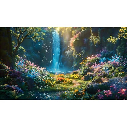 Waterfall Aquarium Background Vibrant Oasis Sunlight Cascades Greenery Fish Tank Background Majestic Waterfall Tranquil Pool Reptile Tank Backgrounds Blossom Butterfly Terrarium Backgrounds 24x12in - color: Dark_Blue, size: 24(W)x12(H)inches/ 60(W)*30cm(H