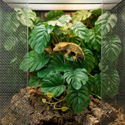 3 Pack Reptile Fake Plants for Terrarium Snake Habitat Decor Plant | Artificial Hanging Plants with Suction Cups Monstera, Terrarium Habitat Decor for Bearded Dragons Lizards Snake Geckos Frogs