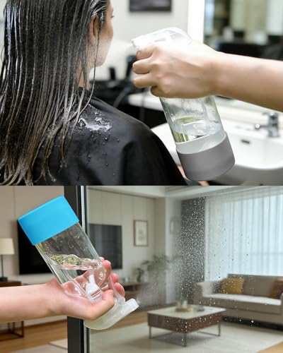 2 Pack 360° Glass Spray Bottles with Silicone Sleeve Grey&Blue | 360° Inverted Spray Nozzle, Gravity Ball Designed for Cleaning Crack & Crevice, Leak-proof and Pressure-Resistant Design - color: Grey&Blue