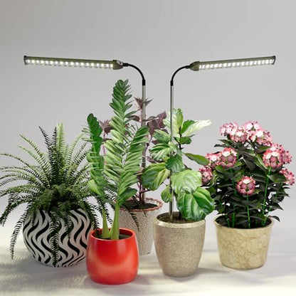 LED Grow Light 2 Pack, 6000K White Full Spectrum 144 LED Gooseneck Growing Lamp for Indoor Plants Growth,4 8 12 18Hrs Timer & Brightness Changeable,Insert Pole Extendable 4-10'' - size: 60W