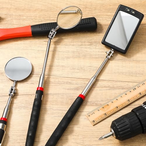 6 Pcs Telescoping Inspection Mirror,Retractable Round Mechanical Mirror Tool,Under Vehicle Square Inspection Mirror,Car Visual Reflector,Retractable Detection Mirror Repair Tool